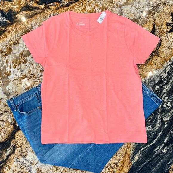 NWT J. Crew Neon Capri Pink/Peach Girlfriend Crewneck Tee - SIZE L - Picture 2 of 10